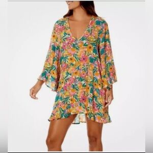 Anne Cole Sunshine Floral Flounce V-Neck Tunic Swimsuit Coverup Size XS/S NWT